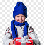 Сlipart Child giving a Christmas present beautiful box brown celebration photo cut out BillionPhotos