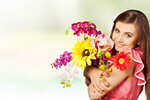 Сlipart lady young bouquet background flowers   BillionPhotos