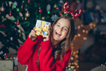 Сlipart girl and gift tree decoration fun green photo  BillionPhotos