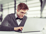 Сlipart man work on laptop man laptop glasses bow tie   BillionPhotos