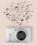 Сlipart Camera and illustration lay flat rose front   BillionPhotos