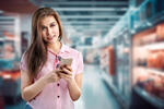 Сlipart shop grocery check phone woman   BillionPhotos