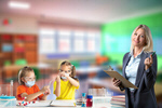 Сlipart teacher child classroom desk happy   BillionPhotos