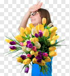 Сlipart woman holds flower valentines flowers tulip florist photo cut out BillionPhotos